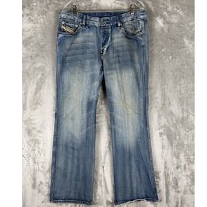 Diesel Men Denim Jeans Blue Wash‎ Distressed Straight Leg Size 34x30